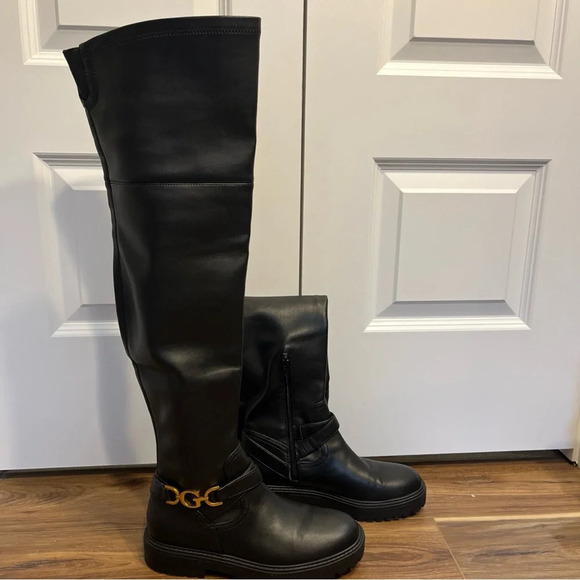 Guess Womens Jellio Black Block Heel Knee-High Boots 8.5 M - Picture 1 of 14